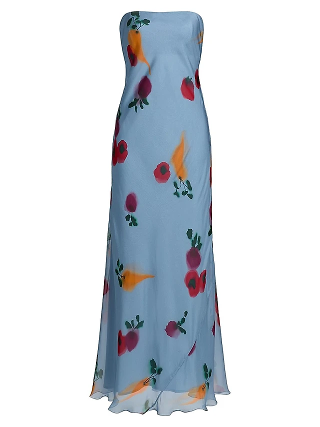 ML Monique Lhuillier Mila Chiffon Print Strapless Maxi Dress | The Summit