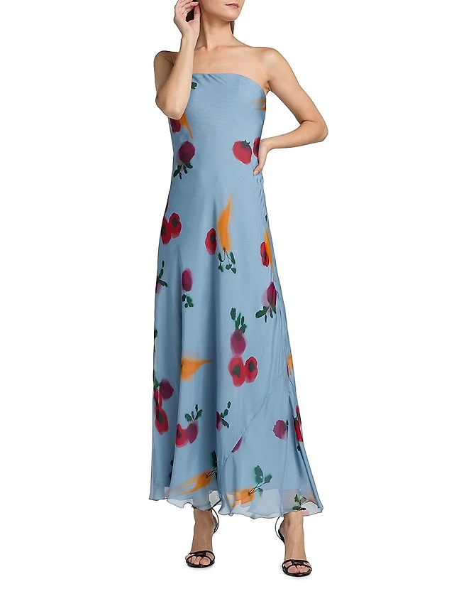 ML Monique Lhuillier Mila Chiffon Print Strapless Maxi Dress | The Summit