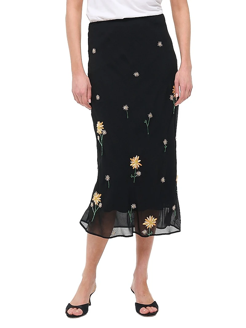 Angela Floral-Embellished Midi-Skirt