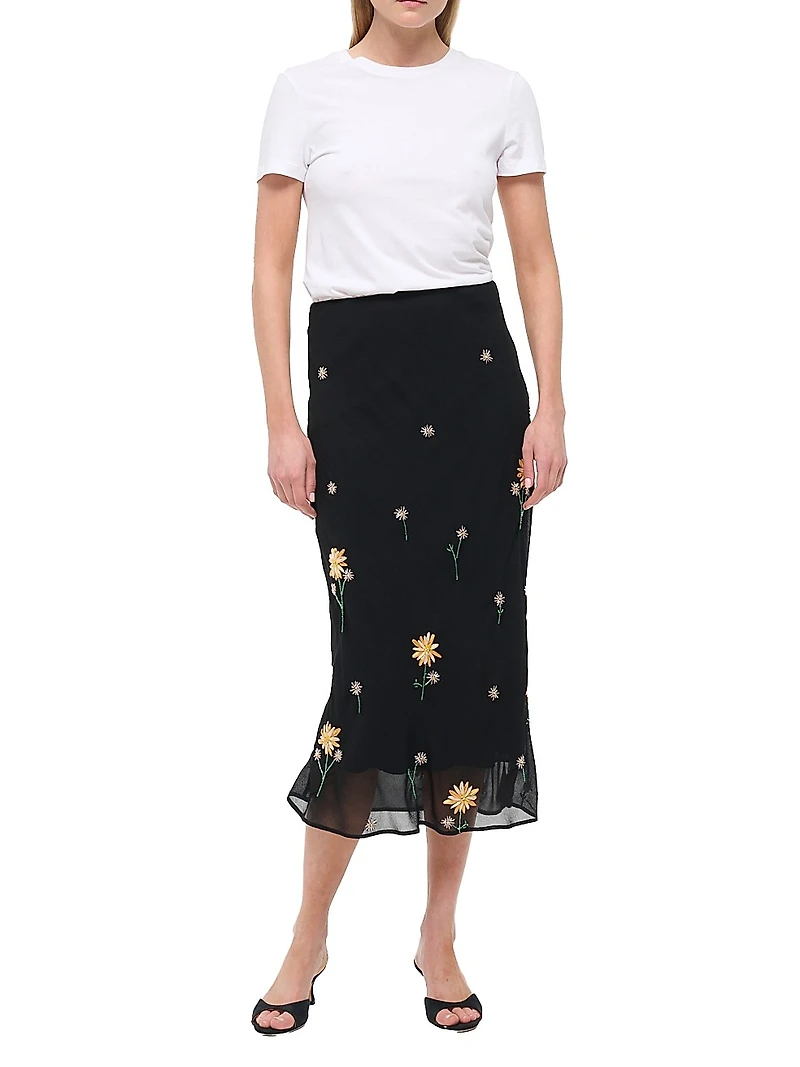 Angela Floral-Embellished Midi-Skirt