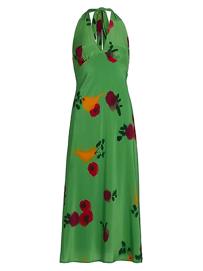 Lucca Tomato Silk Midi-Dress