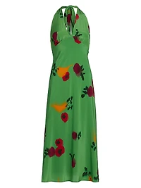 Lucca Tomato Silk Midi-Dress