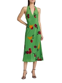 Lucca Tomato Silk Midi-Dress