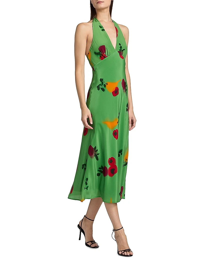 Lucca Tomato Silk Midi-Dress