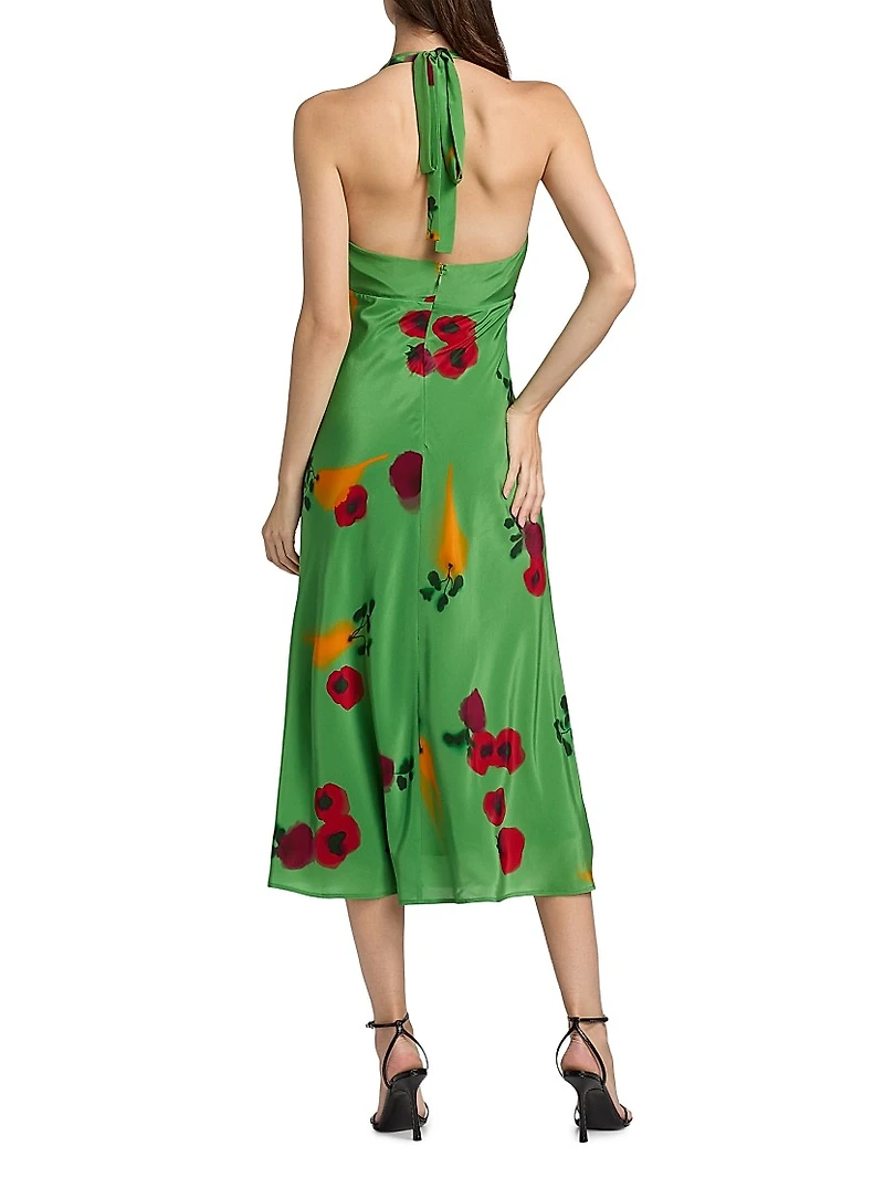 Lucca Tomato Silk Midi-Dress