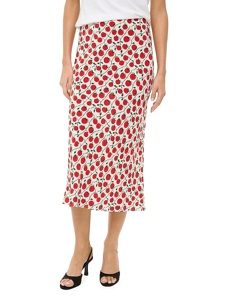 Angela Printed Bias-Cut Crepe Midi-Skirt