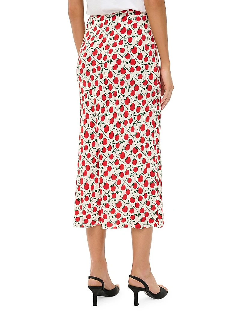 Angela Printed Bias-Cut Crepe Midi-Skirt