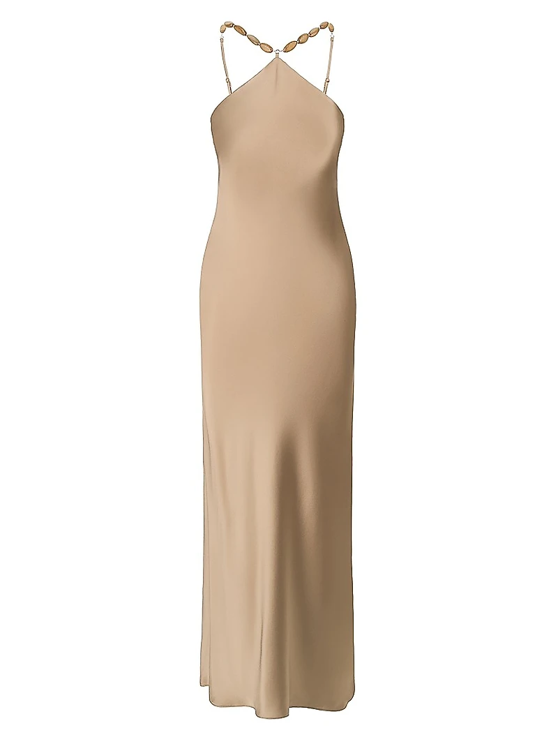 Cadence Beaded Satin Maxi Dress