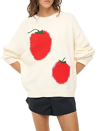 Giada Tomato-Print Crewneck Sweater