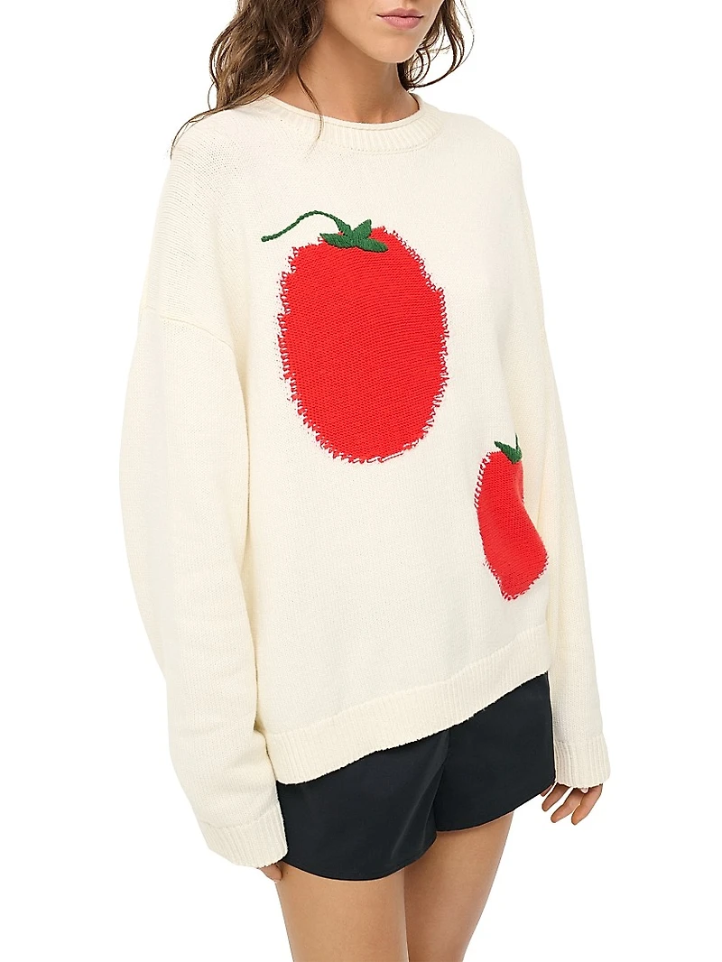 Giada Tomato-Print Crewneck Sweater