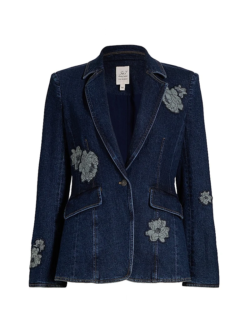 Milly Floral Appliqué Denim Jacket
