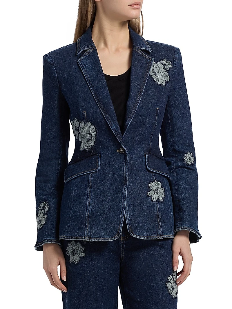 Milly Floral Appliqué Denim Jacket