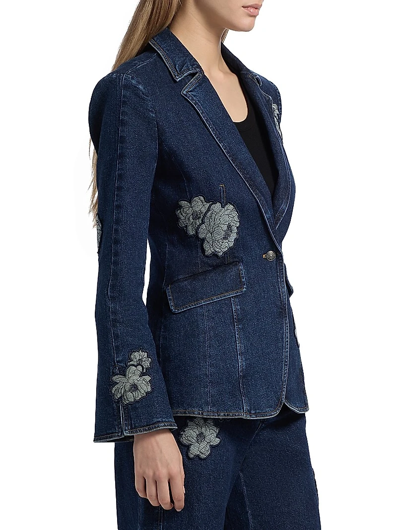 Milly Floral Appliqué Denim Jacket