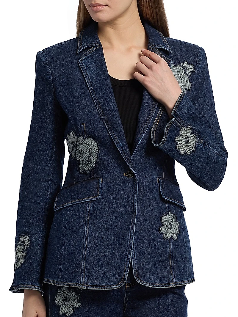 Milly Floral Appliqué Denim Jacket
