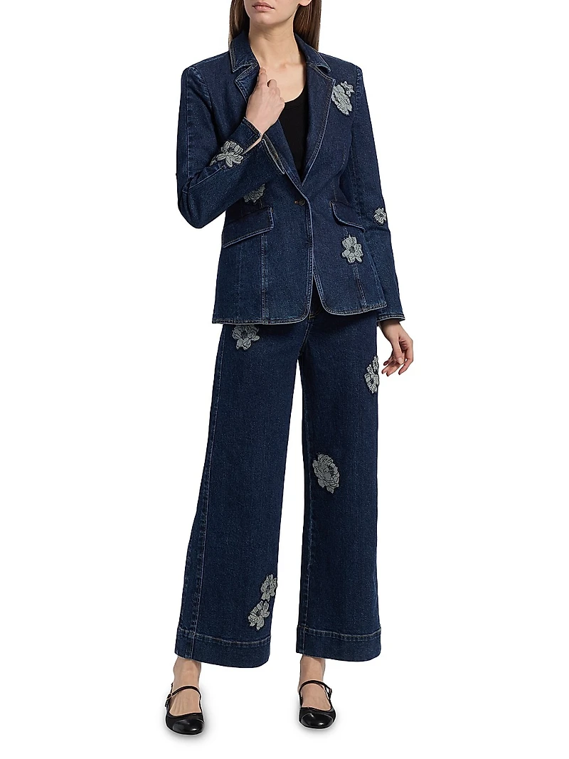 Milly Floral Appliqué Denim Jacket