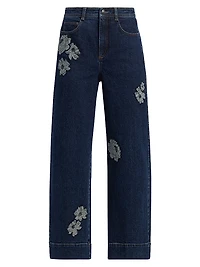 Betsy Floral Appliqué Wide-Leg Jeans