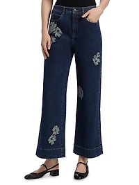 Betsy Floral Appliqué Wide-Leg Jeans
