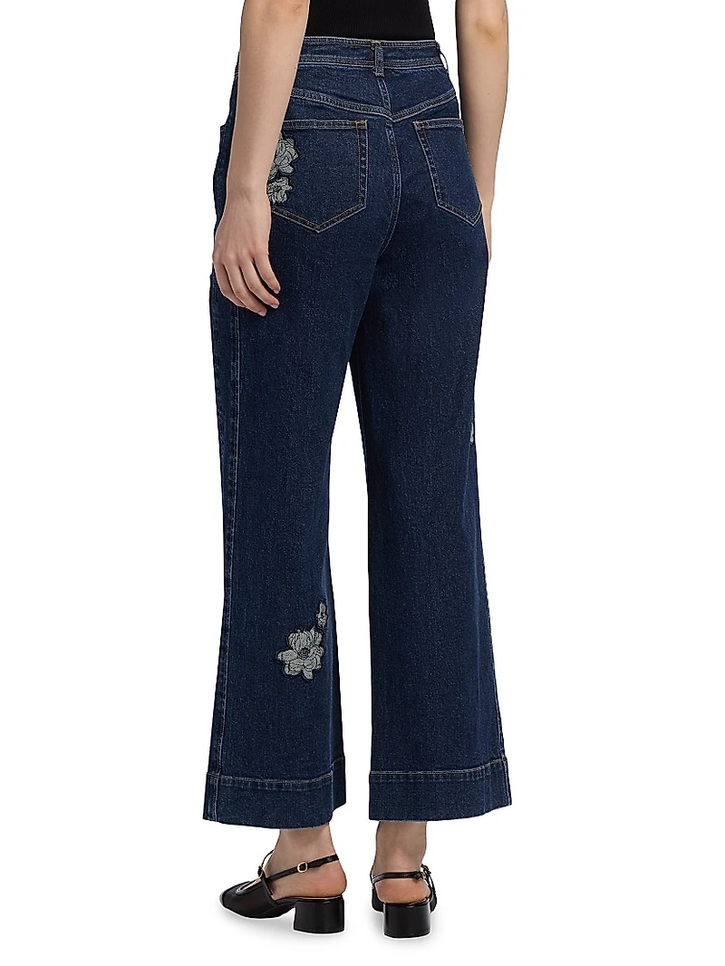 Betsy Floral Appliqué Wide-Leg Jeans