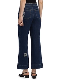 Betsy Floral Appliqué Wide-Leg Jeans