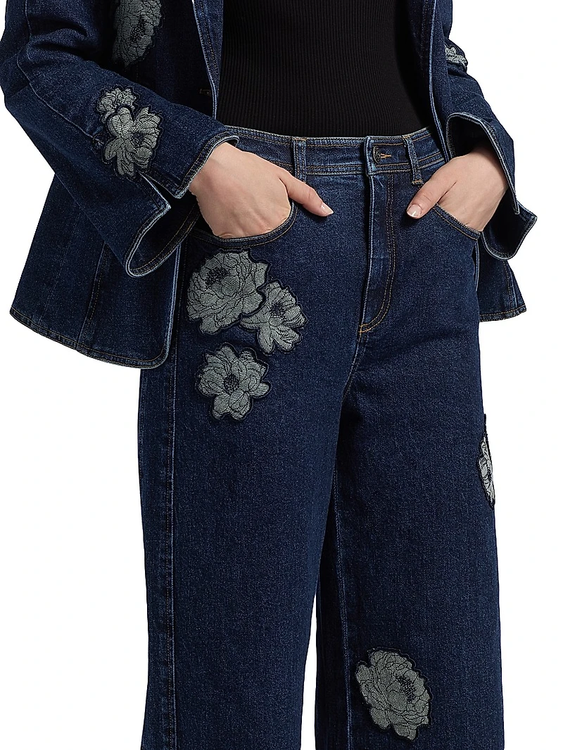 Betsy Floral Appliqué Wide-Leg Jeans