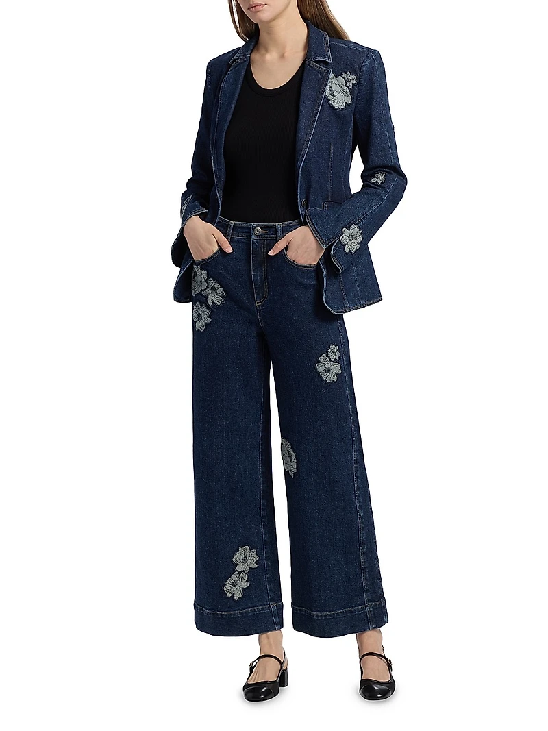 Betsy Floral Appliqué Wide-Leg Jeans