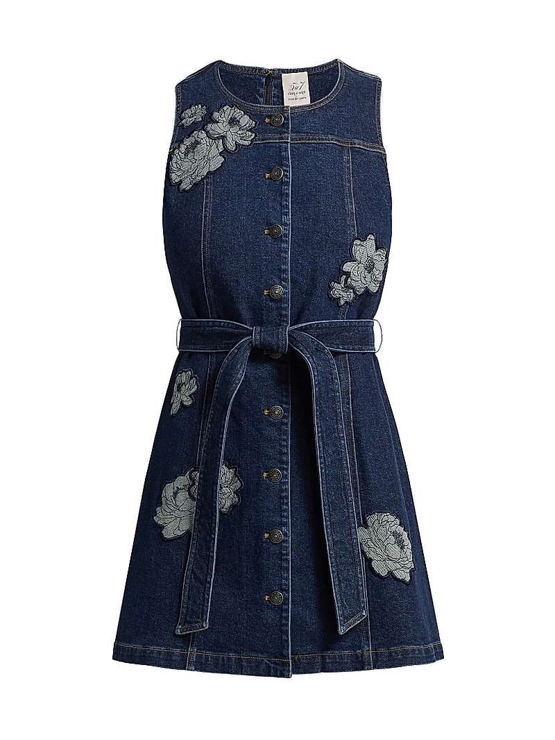 Marsha Floral Appliqué Denim Minidress