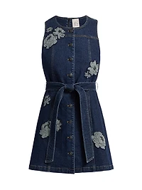 Marsha Floral Appliqué Denim Minidress