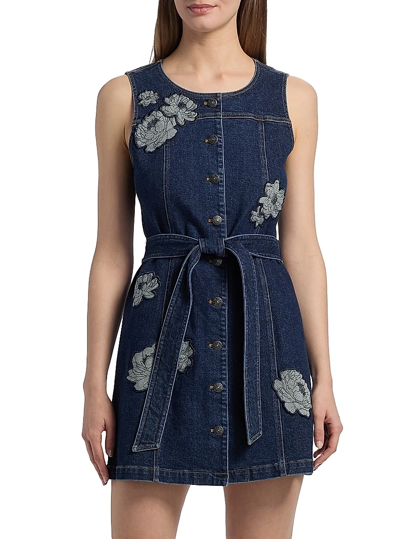 Marsha Floral Appliqué Denim Minidress