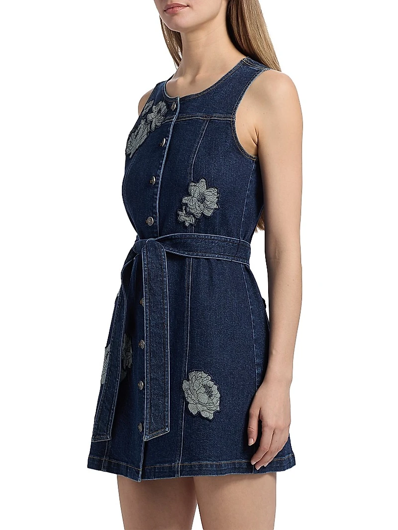 Marsha Floral Appliqué Denim Minidress