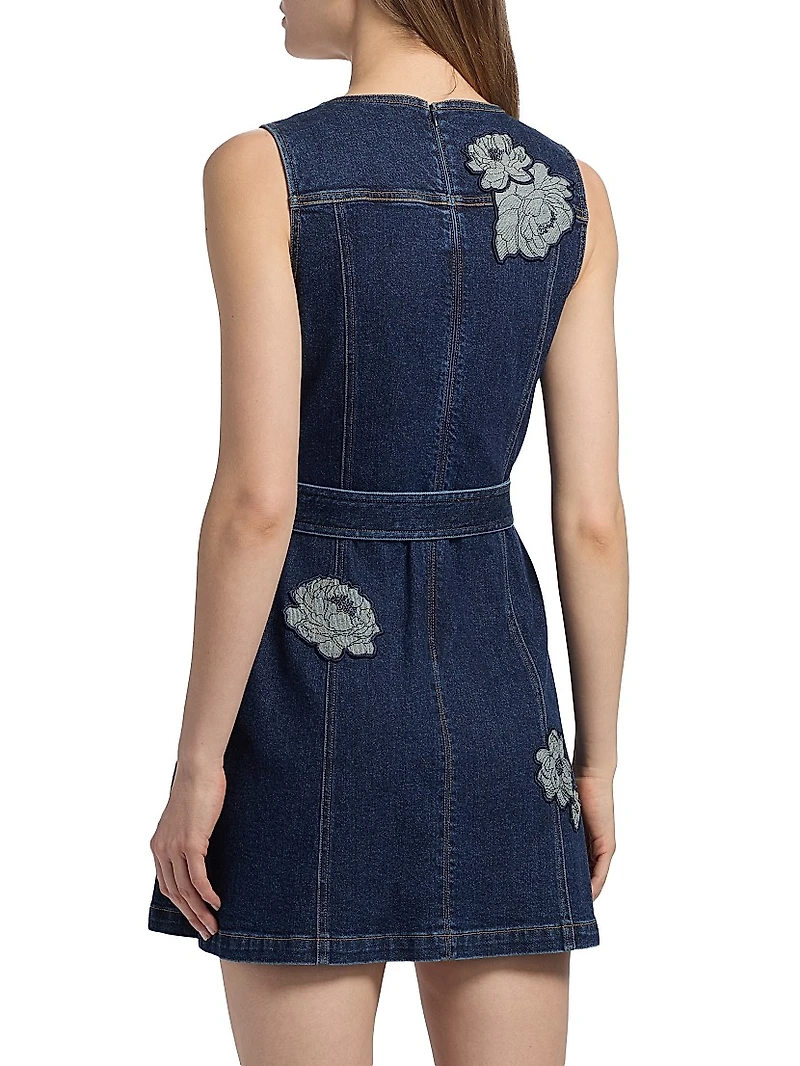 Marsha Floral Appliqué Denim Minidress