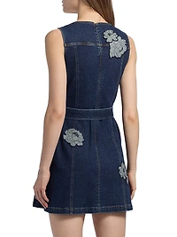 Marsha Floral Appliqué Denim Minidress