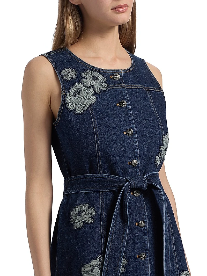 Marsha Floral Appliqué Denim Minidress