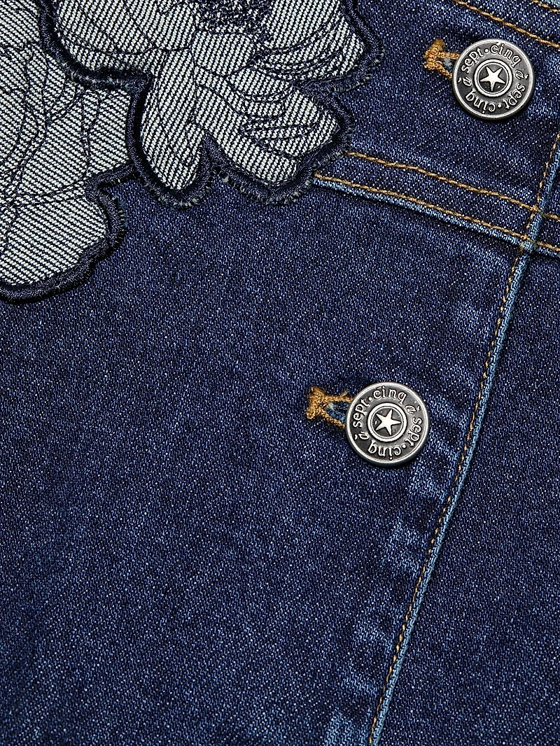 Marsha Floral Appliqué Denim Minidress