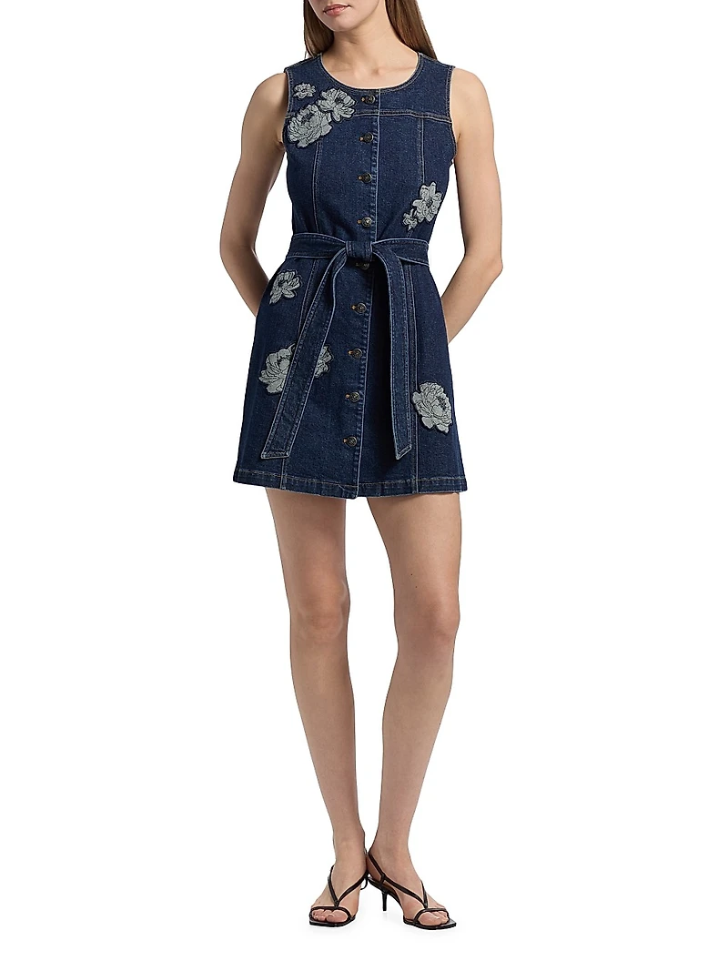 Marsha Floral Appliqué Denim Minidress