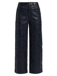 Betsy Embroidered Faux Leather Wide-Leg Pants