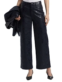 Betsy Embroidered Faux Leather Wide-Leg Pants