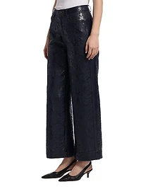 Betsy Embroidered Faux Leather Wide-Leg Pants