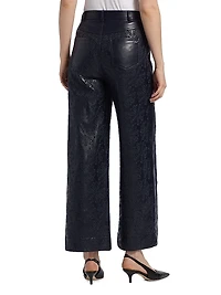 Betsy Embroidered Faux Leather Wide-Leg Pants