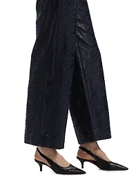 Betsy Embroidered Faux Leather Wide-Leg Pants