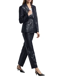 Betsy Embroidered Faux Leather Wide-Leg Pants