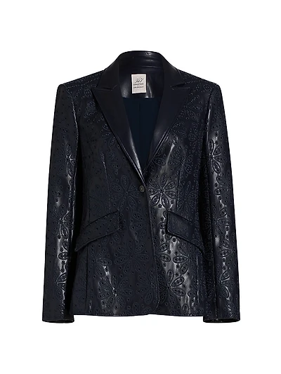 Cheyenne Embroidered Faux Leather Blazer