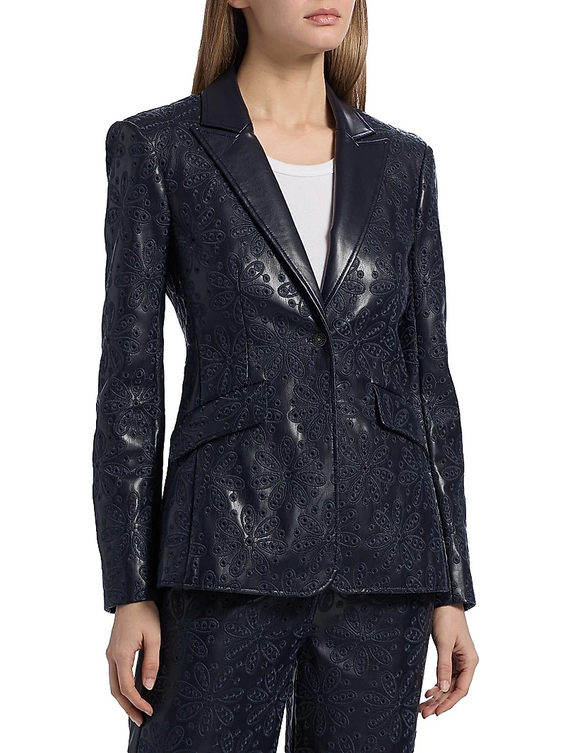 Cheyenne Embroidered Faux Leather Blazer