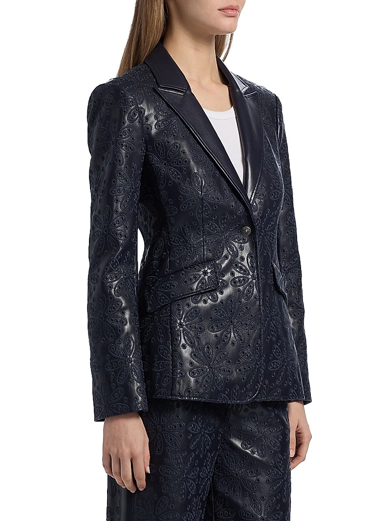 Cheyenne Embroidered Faux Leather Blazer