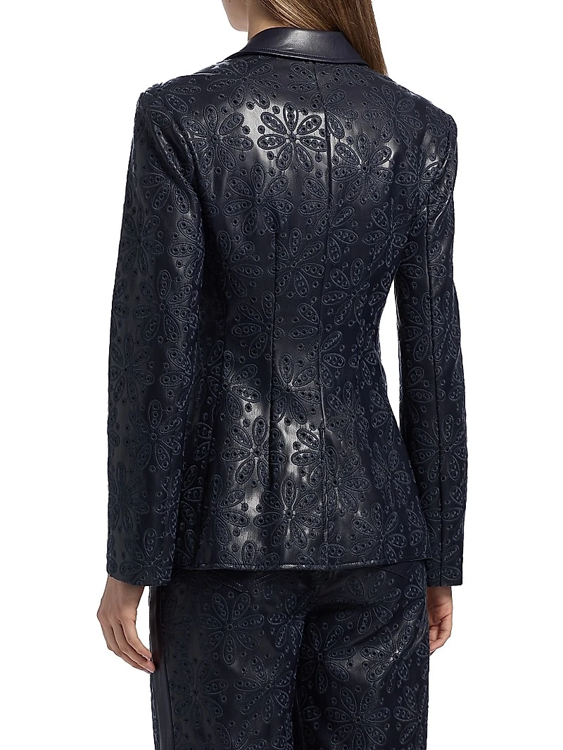 Cheyenne Embroidered Faux Leather Blazer