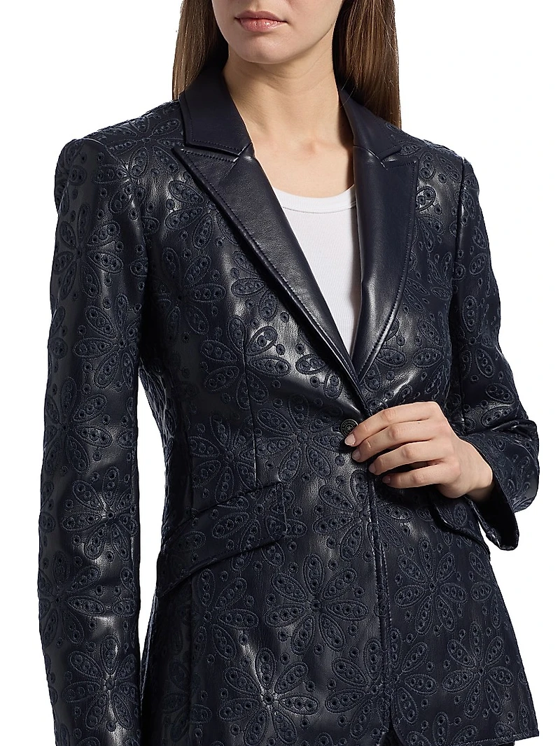 Cheyenne Embroidered Faux Leather Blazer