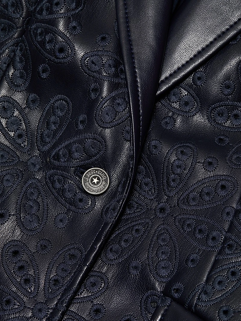 Cheyenne Embroidered Faux Leather Blazer