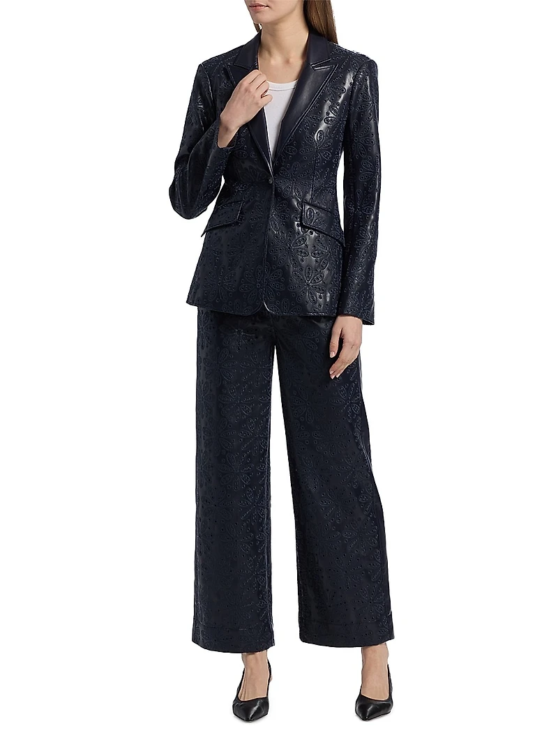 Cheyenne Embroidered Faux Leather Blazer