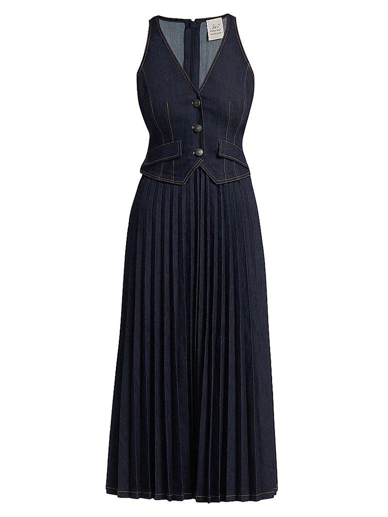 Esther Denim Pleated Midi-Dress