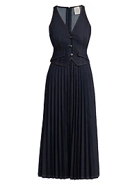 Esther Denim Pleated Midi-Dress