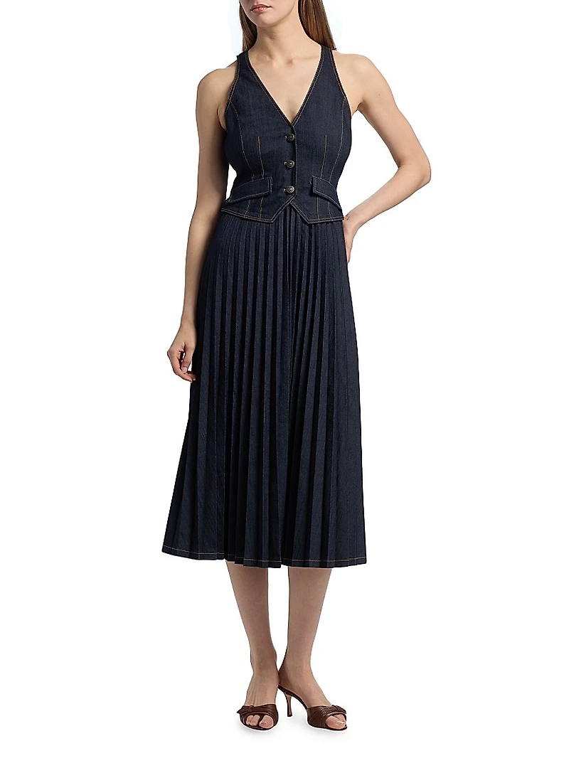 Esther Denim Pleated Midi-Dress